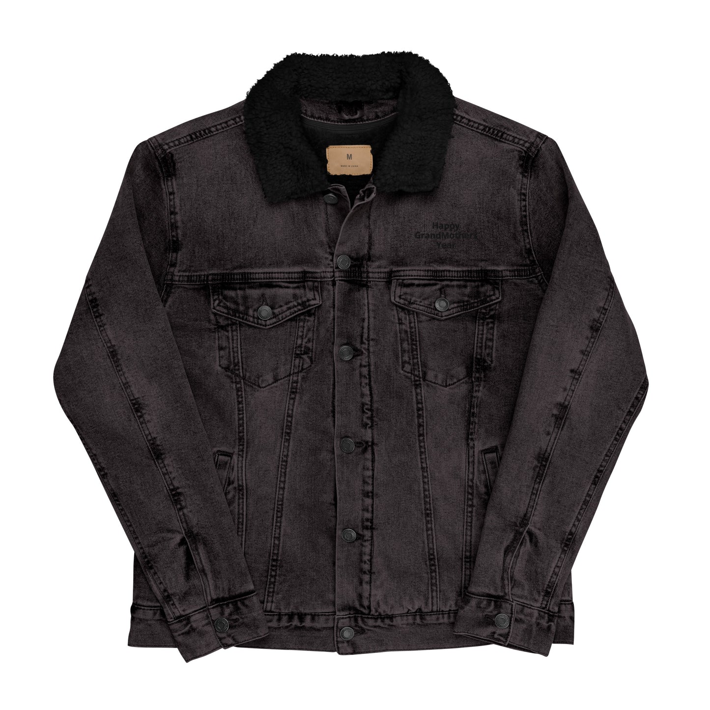 HGMY.  Black Embroidered Unisex denim sherpa jacket